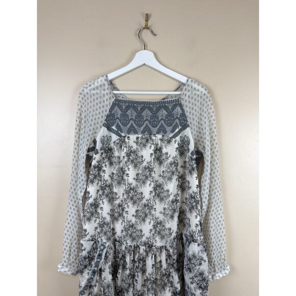 Free People mesh Tunic Dress Women’s L Floral Long Sleeve Lace Boho Cottagecore - Picture 3 of 16